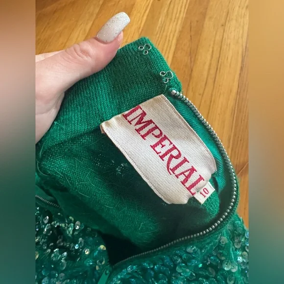 70s Vintage Green Sequin Wiggle Dress - Picture 8 of 9